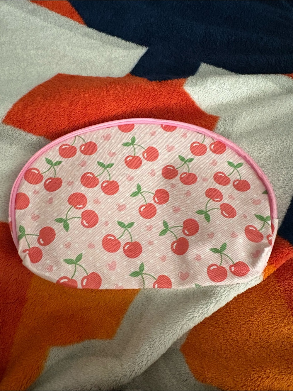 Pink Cherry Print Cosmetic Pouch - Cute Travel Makeup Case